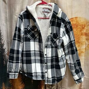 Women's Black and White Plaid Sherpa Jacket
